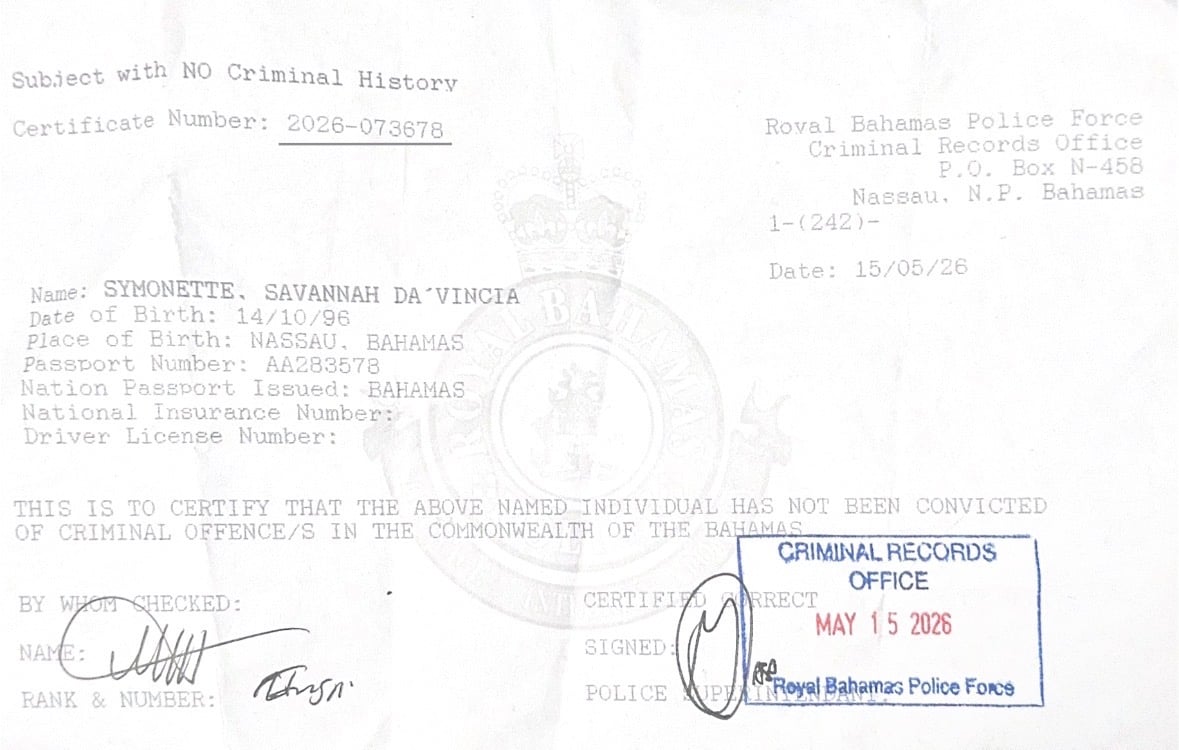 Savannah's clean police record check